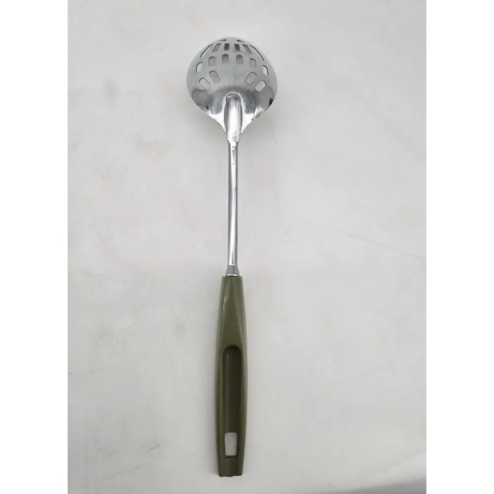 Vintage Ekco Slotted Serving Spoon Avocado Green Plastic Handle Kitchen Utensil